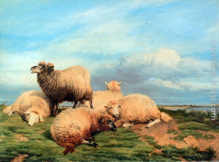 Landscape with Sheep painting - Thomas Sidney Cooper Landscape with Sheep art painting